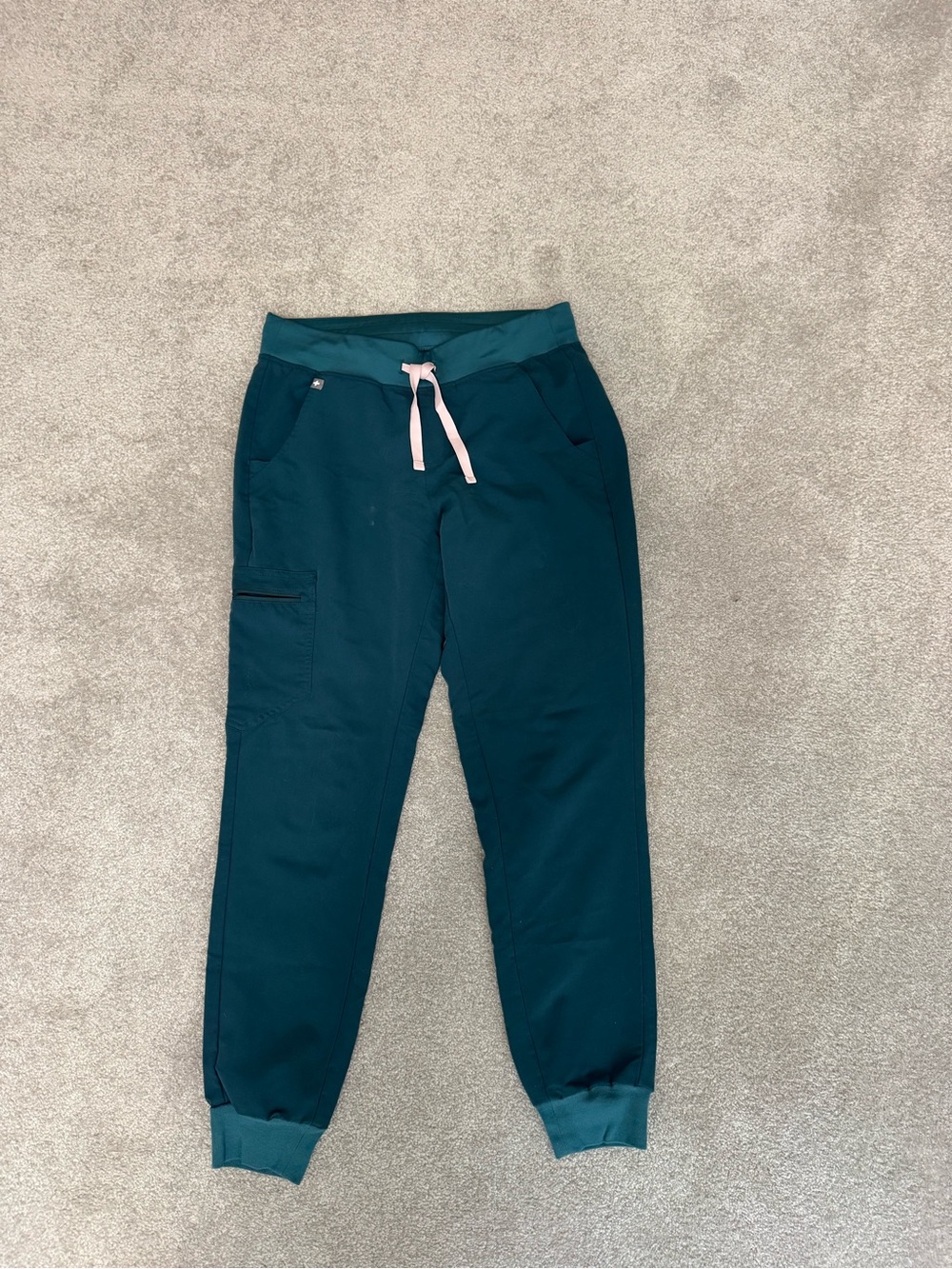 Figs Teal Jogger Scrub Pants with Pink Drawstring